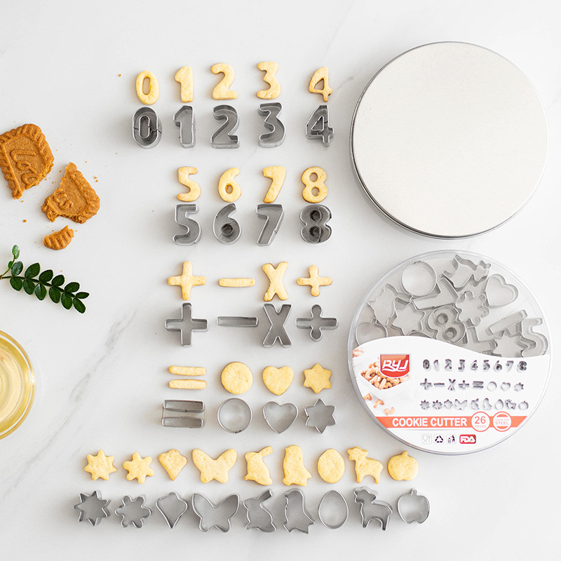 Cookie Baking Mold DIYSmall Cookie Mold26-piece Set Stainless Steel Cookie Cutter Boxed Digital Cookie Mold