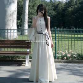 法式无袖背心连衣裙子女夏季2026新款气质绝美海边度假感长裙
