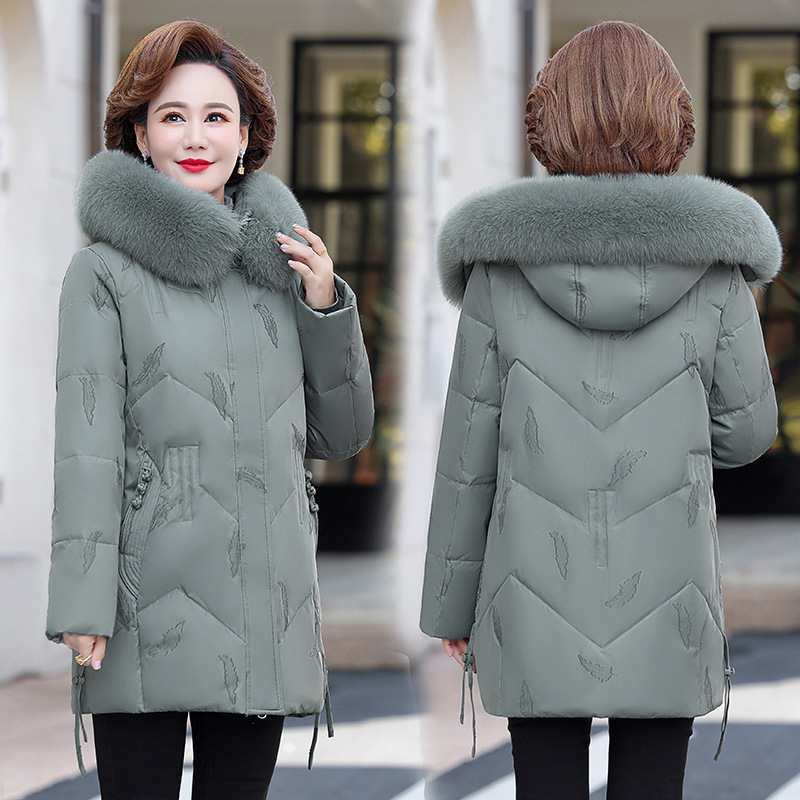 Light Luxury Fox Fur Collar down Jacket for Middle-Aged and Elderly Mothers 2025 Winter Thickeneded Warm White Duck down Wide Lady Jacket