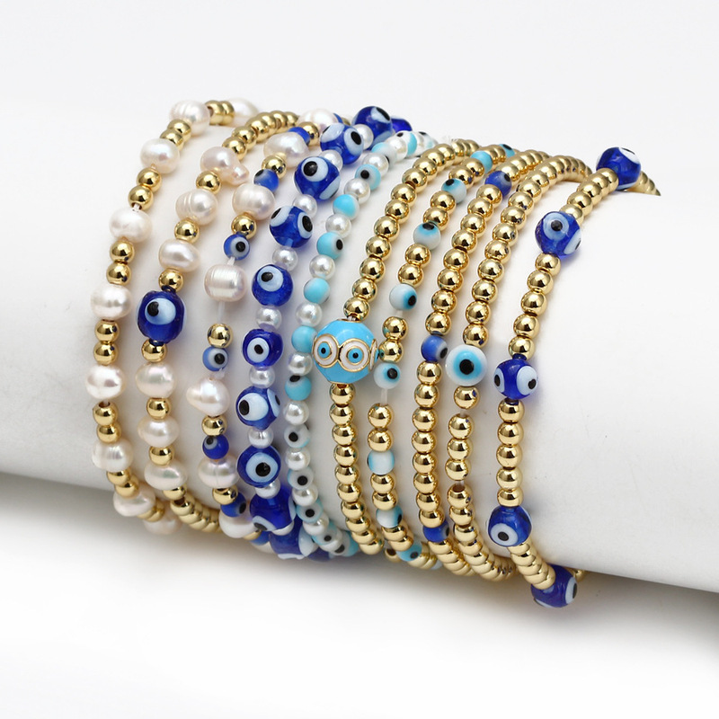 2022 New European and American Cross-border Devil's Eye Drop Oil Turkey Blue Eye Hand Eye Bead String Bracelet suit