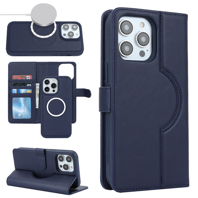 Suitable for iPhone 16 Leather Case 17Pro Solid Color Split Magnetic Card Wallet 14Plus Protective Case Magsafe Suitable for iPhone 16 Leather Case 17Pro Solid Color Split Magnetic Card Wallet 14Plus Protective Case Magsafe