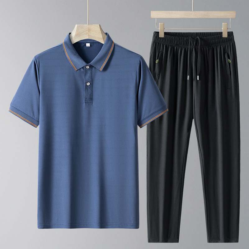 Set de negocios de dos piezas para hombres con solapa de hielo seco rápido polo de manga corta de verano set de pantalones transpirables image 3