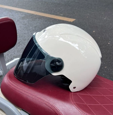 Motosiklet kaskı (dəbilqə): Seasons, Sun Protection Half Helmet for Men - off-white-brown-long-mirror