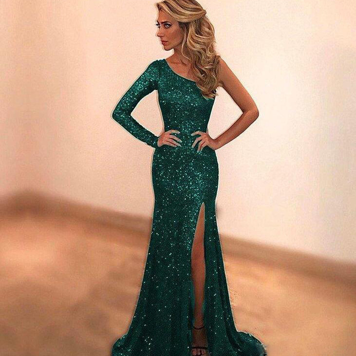 Vestido de noche largo con abertura y un solo hombro, estilo europeo y americano, nueva moda para mujer, Amazon eBay.