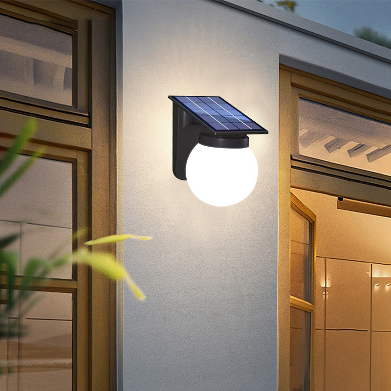 Nuevas luces decorativas solares transfronterizas al aire libre impermeable patio paisaje villa jardín decoración bola lámpara de pared esférica