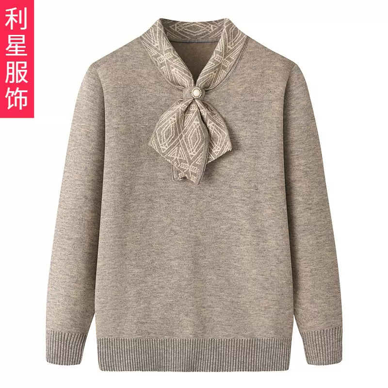 中老年女装秋冬装针织打底衫半高领洋气加绒加厚妈妈套头毛衣上衣