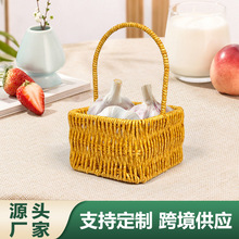 跨境代发厨房葱姜蒜收纳储物壁挂篮复古手提篮子衣柜水果篮花篮