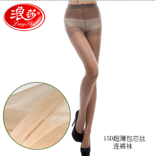 Langsha 15D core-spun silk pantyhose ultra-thin no-take-off bikini open-toe socks anti-take-off stockings black silk stockings