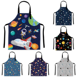 Cross-border cartoon apron barbecue restaurant space pattern home decoration apron double pocket adjustment buckle
