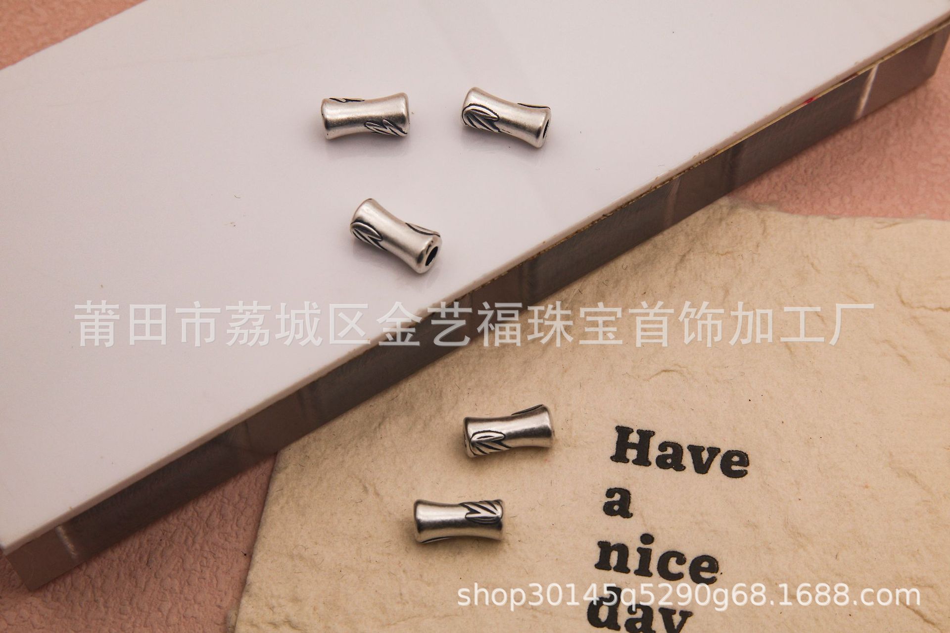 Pure Silver S999 Bamboo Joint Loose Beads with Through-Hole Design, Chinese Style Bamboo Leaf Spacer Beads, DIY Necklace Bracelet Jewelry Accessories, Beading Materials