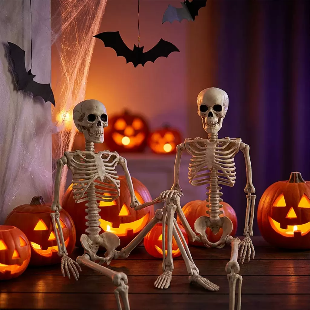 万圣节仿真骷髅骨架摆件恐怖鬼屋派对装饰165cm人体道具跨境热销
