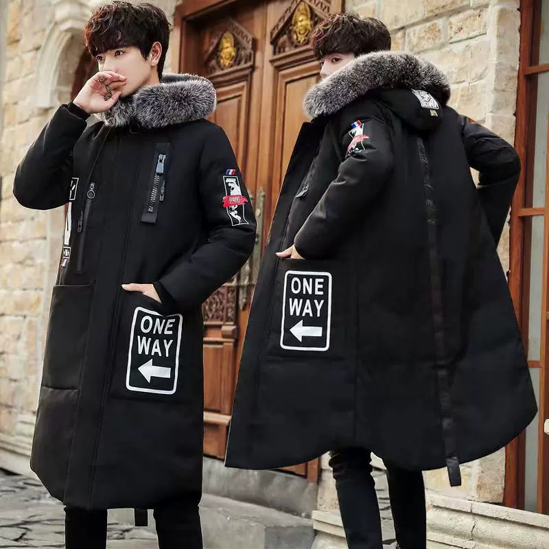 跨境男生长款羽绒服冬季新款过膝轻薄中长款韩版潮时尚冬装外套