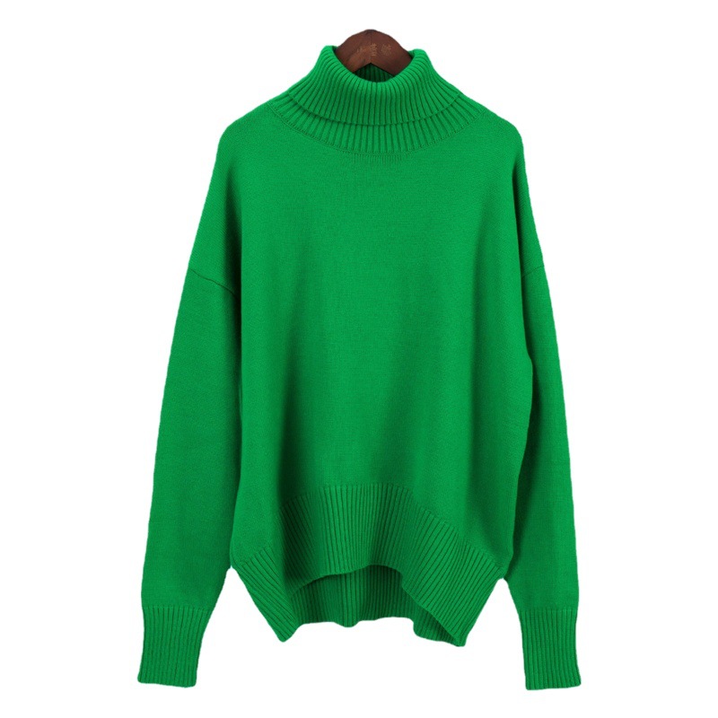 Suéter de cuello alto de Amazon transfronterizo para mujer 2025 Suéter suelto de otoño e invierno europeo y americano Suéter clásico de color sólido de todo fósforo