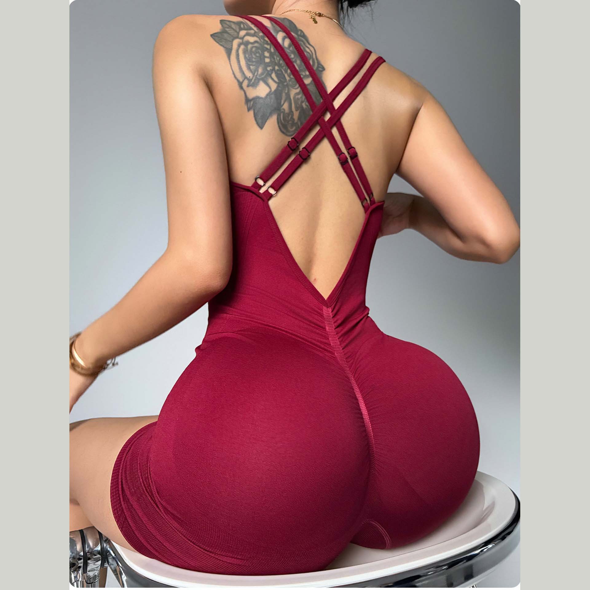 Cross-Border European and American Butt-Lifting High-Elastic Tight-Fitting Fitness Sports Yoga Clothes Cross-Back Beautiful Back Without Embarrassing Lines Jumpsuit for Women
