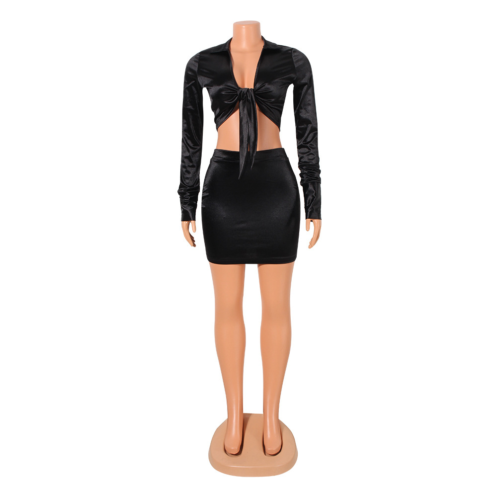 Completo da donna con gonna a due pezzi attillata sexy a maniche lunghe_voghion.com