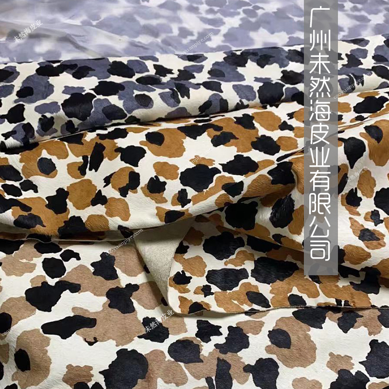 现货爆款奶牛纹牛毛印花马毛印花皮雪地靴用真皮