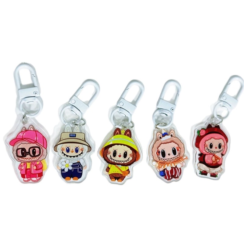 クリエイティブ漫画かわいい両面透明アクリル labubu キーホルダー学生バッグアクセサリー子供のランドセルペンダント|undefined