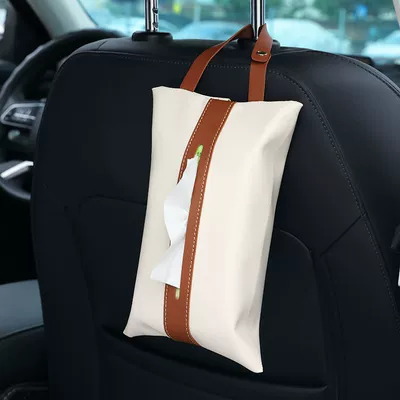 Creative Hanging High-End Car Car tissue box/set - off-white-leather-style