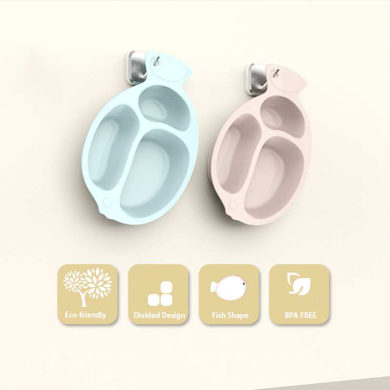 兒童餐盤食品級(jí)PP輔食碗分隔餐碗卡通小魚嬰兒餐具母嬰禮品定制
