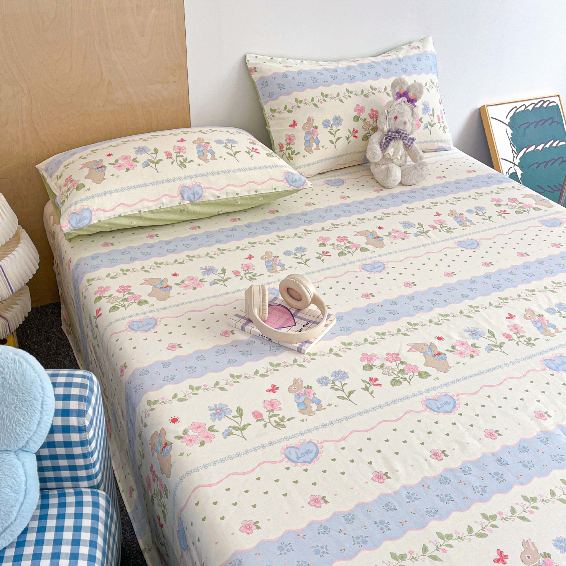 2025 nuevo estilo sábana de algodón puro pieza individual 100 algodón verano dormitorio niños sábana individual funda de almohada doble traje de tres piezas 3