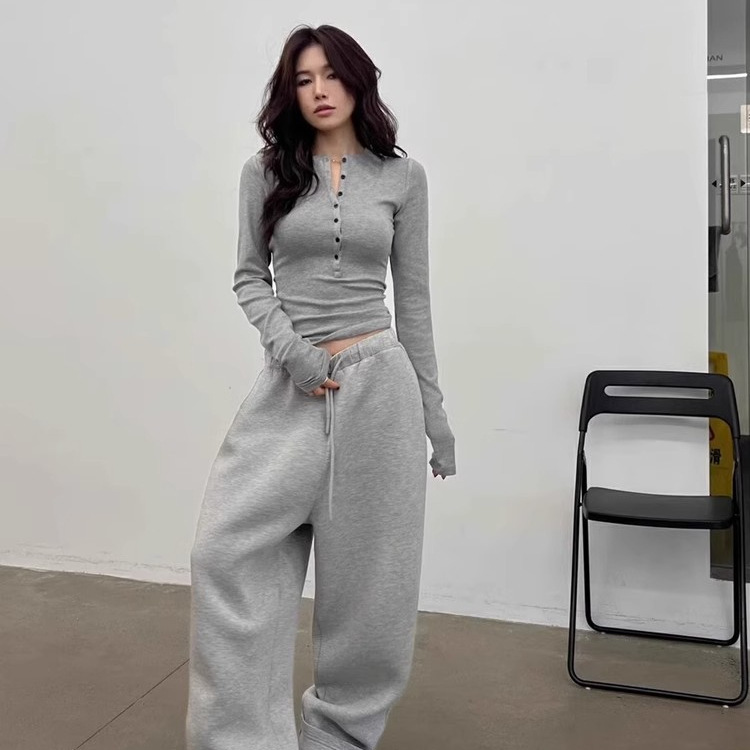 아메리칸 스파이스 걸스 하프 오픈 칼라 레드 화이트 티셔츠 여성용 내면베이스 셔츠 V 넥 긴팔 탑 트렌디
