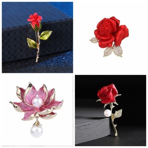 国风复古粉色莲花胸针 时尚优雅珐琅彩荷花别针 西装旗袍胸花配饰