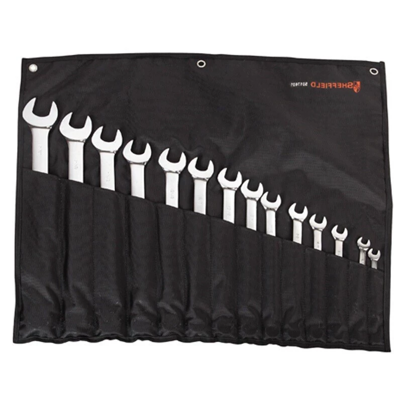 Steel Shield S017401 Набор из 14 предметов британских прецизионных полированных двусторонних рожковых ключей, полированных хромированных рожковых ключей