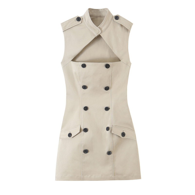 PB&ZA autumn new women's fashion design sleeveless round-neck trench coat fabric dress 7863212