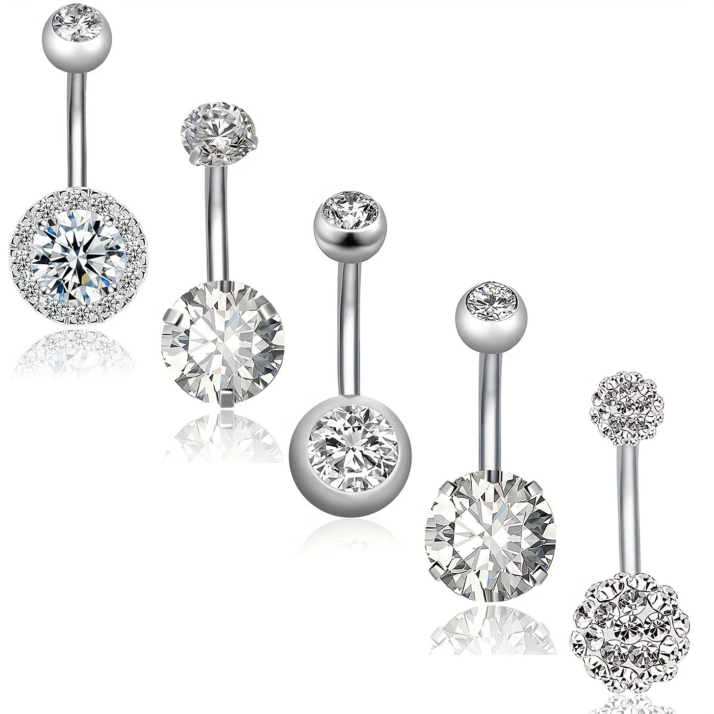 5 Pack 14G Stainless Steel Women's Belly Button Ring Belly Piercing Synthetic Zirconia Inlay