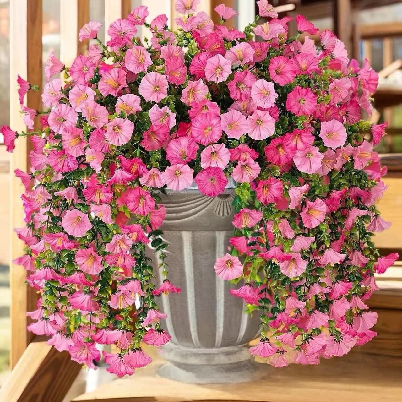 跨境亚马逊仿真花尤加利牵牛花绢花家居婚礼户外庭院壁挂藤条假花