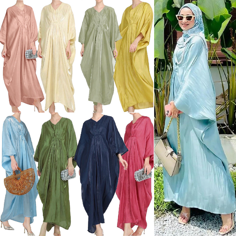M218 Malaysian Women's Clothing Middle Eastern Muslim Dress Batwing Sleeve Loose Robe Factory Direct Sale