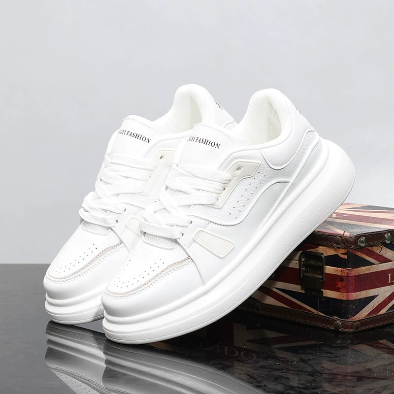 Кожаные мужские туфли на толстой подошве кроссовки весной новые кроссовки McQueen дышащие повседневные дикие пары увеличивают маленькие белые туфли 538