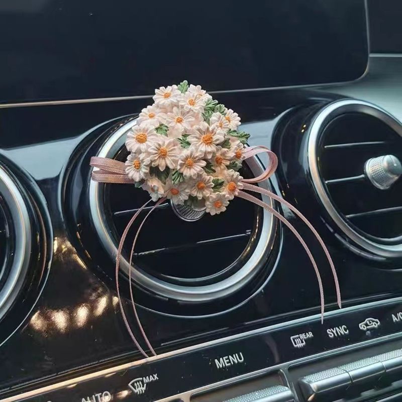 小雏菊花簇汽车空调出风口扩香石香水香薰夹生花车载|undefined