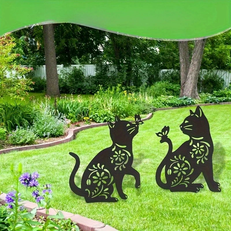 Трансграничные садовые украшения с черными кошками имитируют милых полых черных кошек и собак, вставки в землю, художественное украшение в виде силуэта животного на газоне