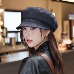 批发25年早秋新款缝线深色牛仔报童帽子女高品显脸小软檐报童帽潮