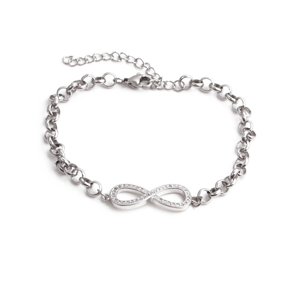 Simple Adjustable Stainless Steel Copper Zircon Infinity Pattern Bracelet display picture 9