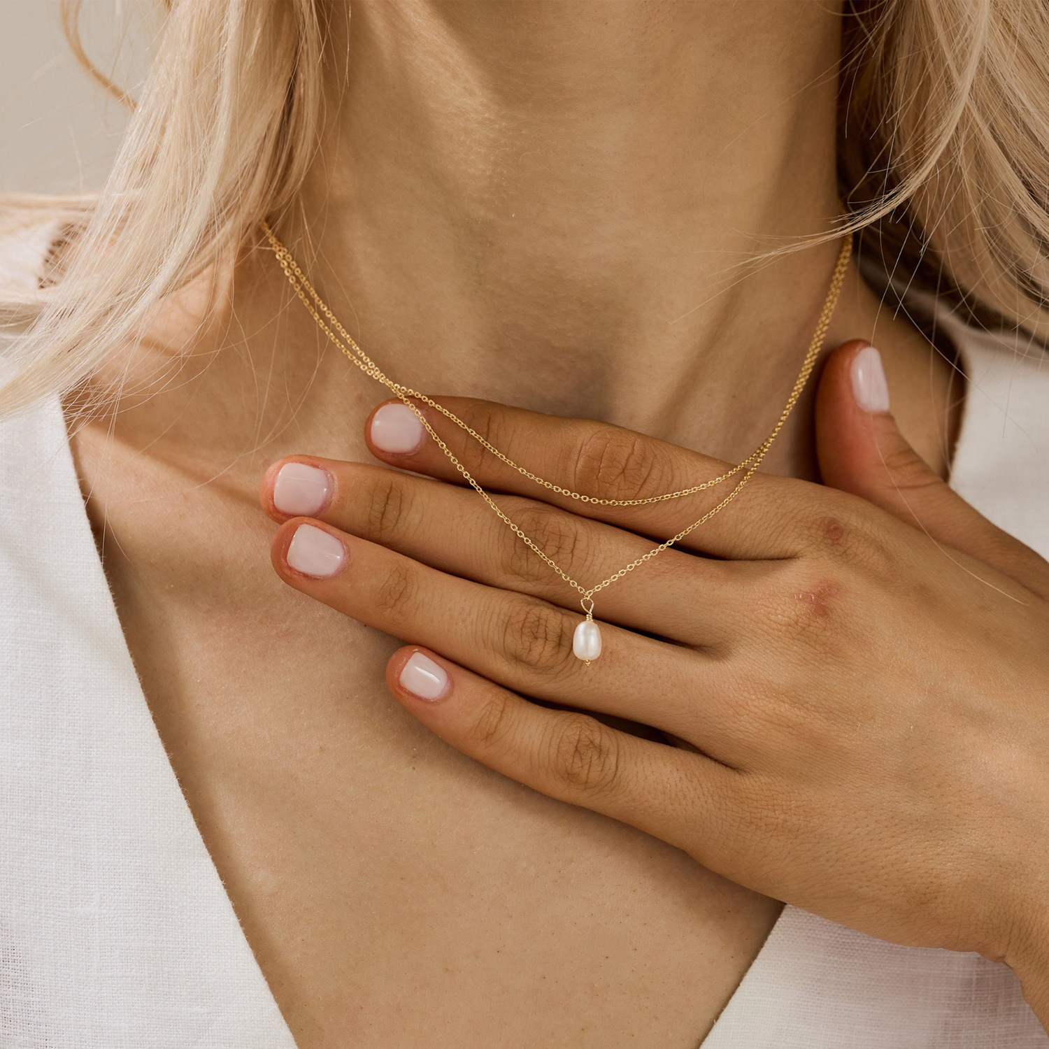 Collier Double Couche En Perles D Eau Douce Et Acier Inoxydable_voghion.com