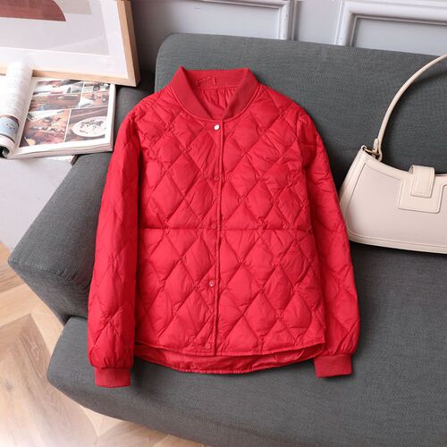 Women's lightweight, thin, short-sleeved, breathable, checkered, loose stand-up collar baseball jacket, slimming autumn and winter outerwear