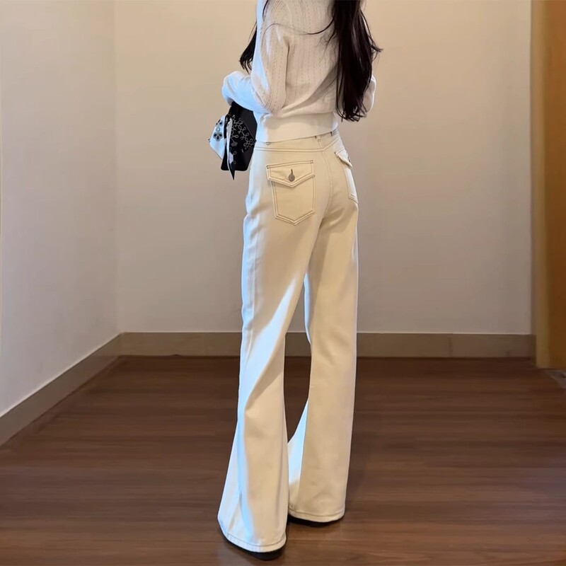 American-Style Casual High-Waisted Flared Jeans for Women, Summer Plus-Size, Suitable for Pear-Shaped Body, Hip-Covering, Slimming, Drapey Long Pants American-Style Casual High-Waisted Flared Jeans for Women, Summer Plus-Size, Suitable for Pear-Shaped Body, Hip-Covering, Slimming, Drapey Long Pants