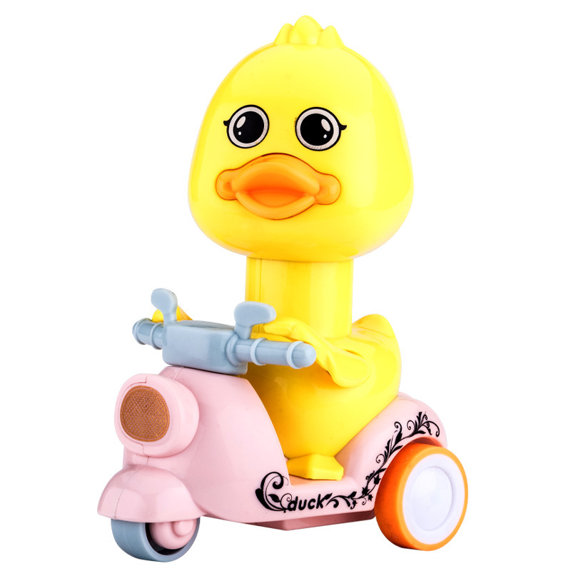 儿童新款按压式回力鸭子惯性玩具摩托车带车头镜玩具夜市地摊礼品