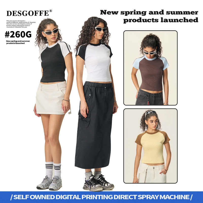 De Women's Clothing | Cross-Border Retro Raglan Sleeve T-Shirt with Contrasting Stripes, Slim Fit, Skin-Friendly, Stretchy Base Layer T-Shirt. De Women's Clothing | Cross-Border Retro Raglan Sleeve T-Shirt with Contrasting Stripes, Slim Fit, Skin-Friendly, Stretchy Base Layer T-Shirt.