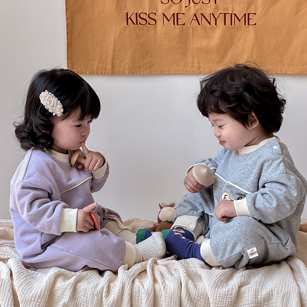 Bebé primavera y otoño manga larga estilo deportivo coreano mameluco de algodón para bebé 0-18 meses traje de escalada para recién nacidos