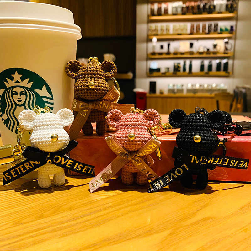 Dibujos animados resina lana oso muñeca coche llavero moda lindo oso muñeca bolsa colgante regalo creativo