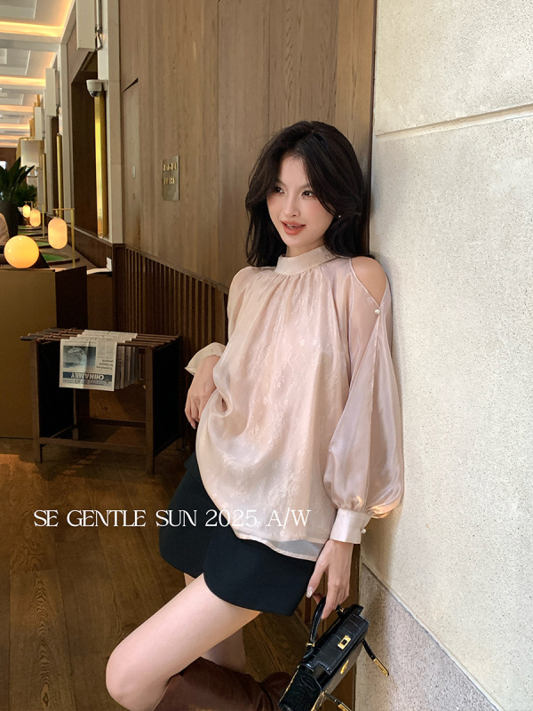 Xiuxixi 2025 秋白ラベル韓国版多用途レースレースシフォン長袖シャツ女性のトップ 89490|undefined