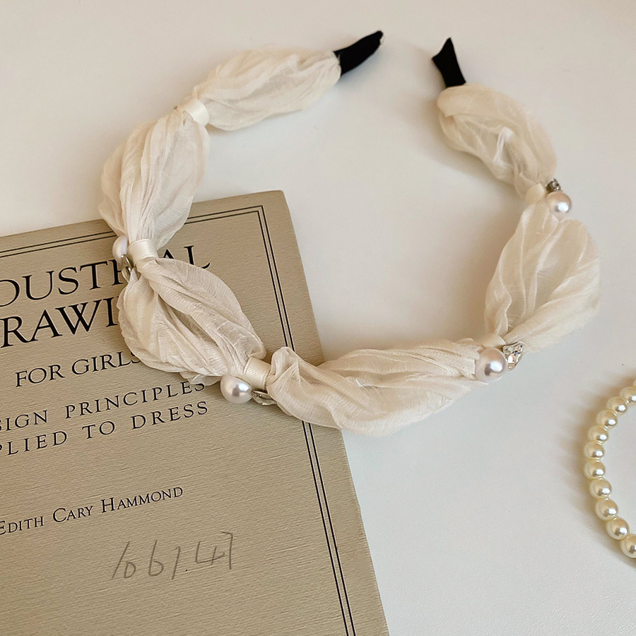 Encaje de tela, flor de trompeta, lazo de perla, lazo para el cabello con flecos, temperamento fresco y dulce, accesorios para el cabello de alta gama de nicho