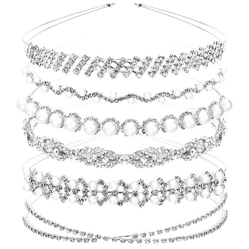 Amazon's new rhinestone pearl headband set bridal jewelry double-layer thin headband children's crown headdress wholesale