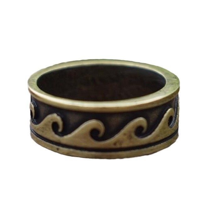 Jianjie wish European and American cross-border retro 14k wave pattern Road sports ring men's and women's holiday ring wholesale