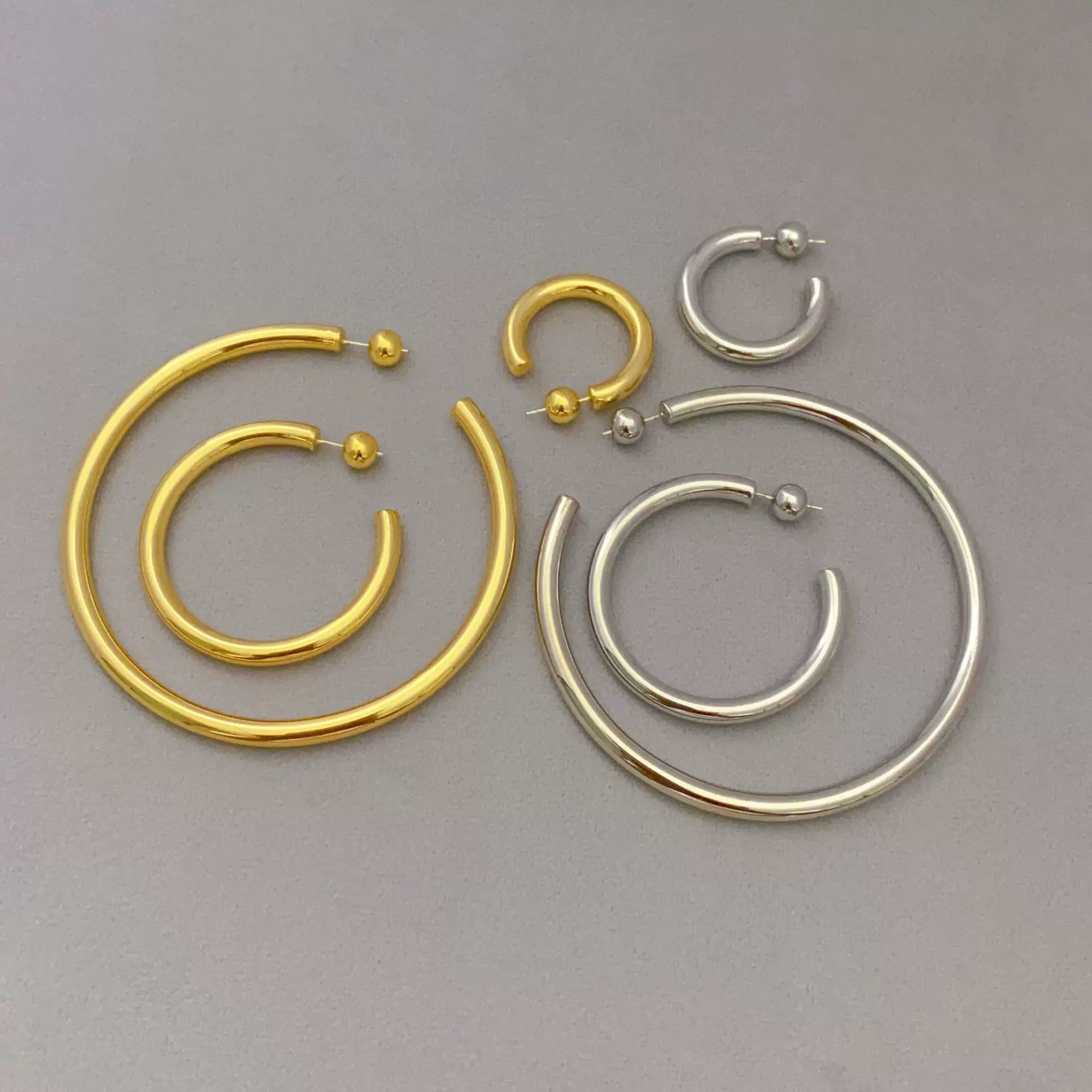 日韩ins风时尚大C字形耳环空心铜镀真金925银针hoop时髦轻奢耳环