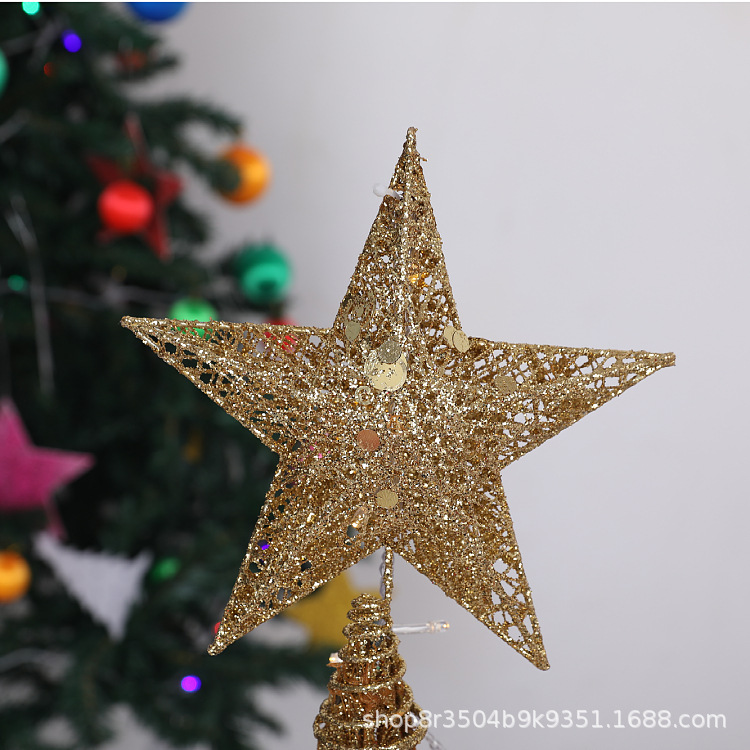 Diseño de escena de decoración navideña Torre de cuatro esquinas de hierro de Navidad Árbol luminoso superior estrella adornos de decoración de ventana