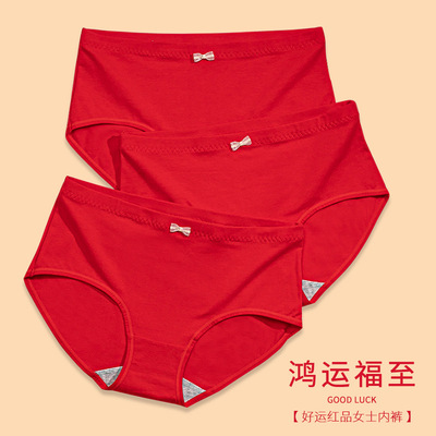 本命年大红内裤女士全棉批发纯棉抗菌裆结婚嫁娶红色内裤棉属虎年